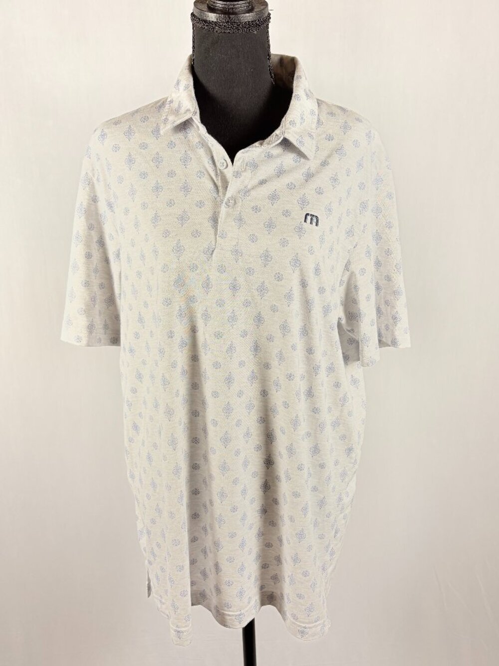 Travis Mathew | Printed Performance Polo Shirt | Men’s L | White Blue SS